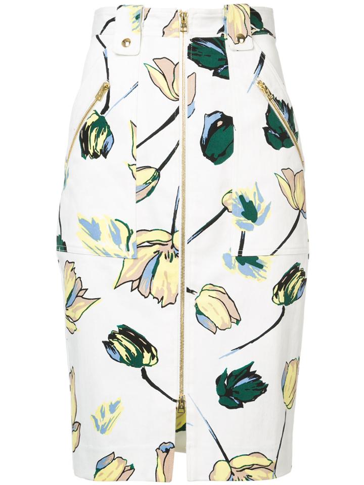 Dvf Diane Von Furstenberg Floral Zipped Skirt - White
