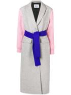 Msgm Contrasting Belted Coat - Grey