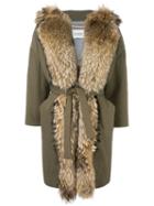 Ava Adore Belted Short Coat, Women's, Size: 38, Green, Cotton/acrylic/spandex/elastane/racoon Fur