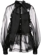 Jourden Sheer Panel Silk Top - Black