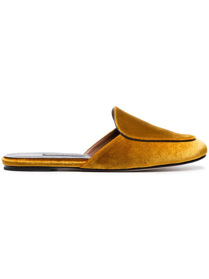 Newbark Yellow Liza Velvet Backless Loafers - Brown