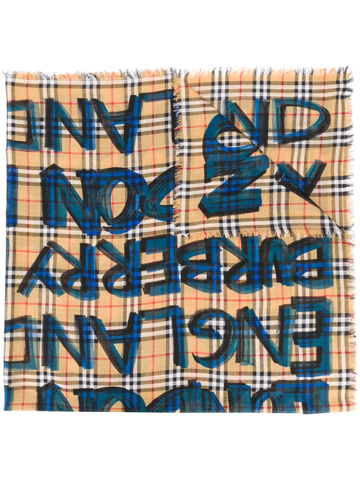 Burberry Graffiti Print Check Scarf - Multicolour