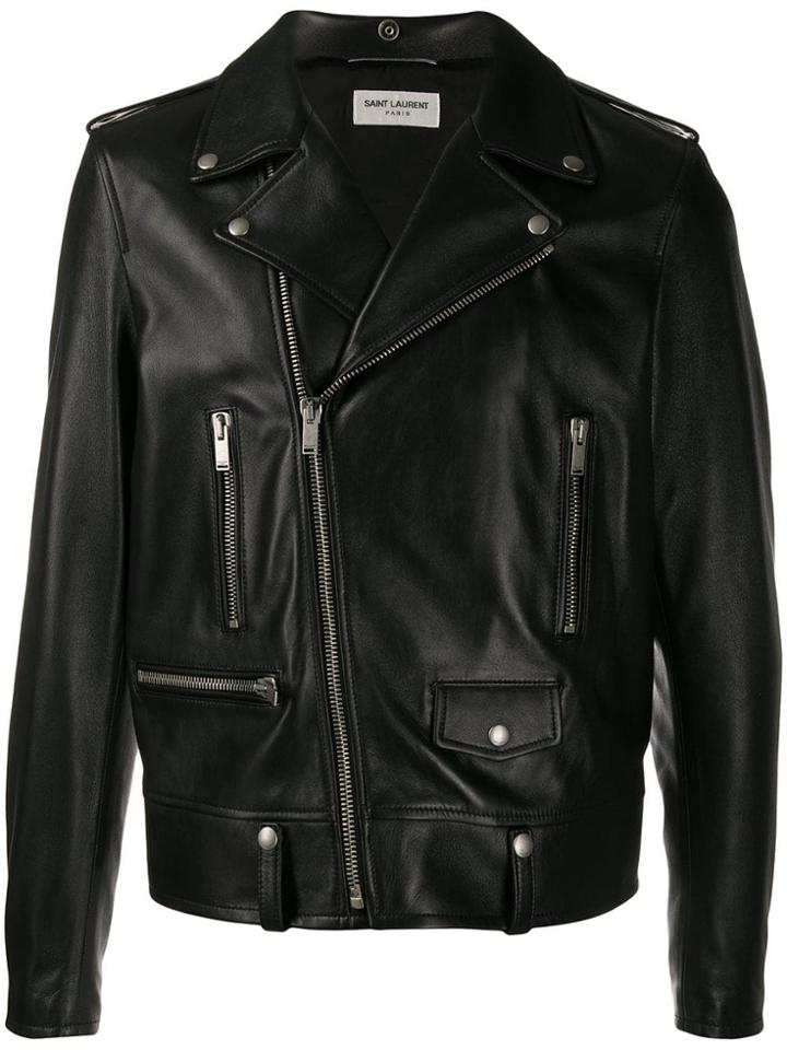 Saint Laurent Off-centre Zipped Leather Jacket - Black