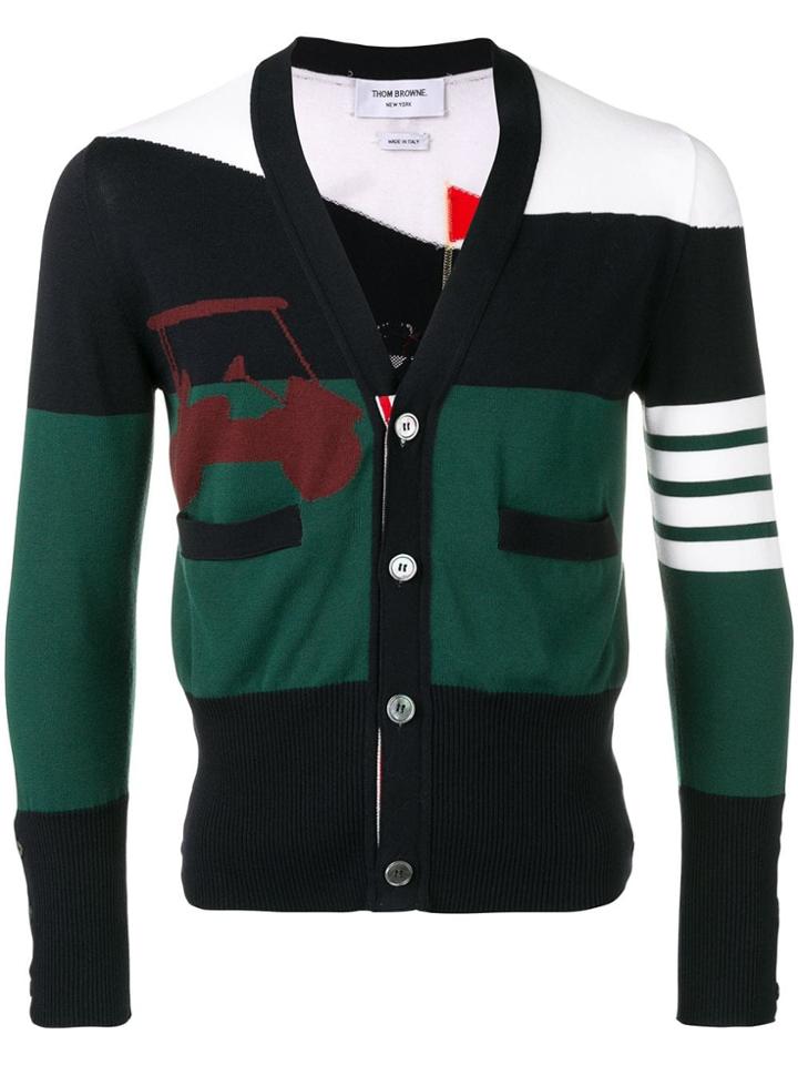 Thom Browne Golf Player Scenery Intarsia Cardigan - Green
