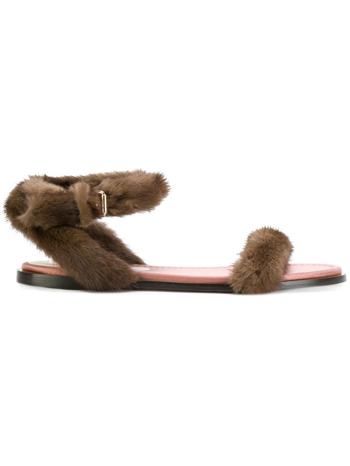 Valentino Valentino Garavani Fur Sandals - Brown