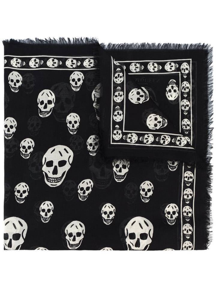 Alexander Mcqueen Black Skull Print Scarf