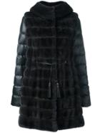 Liska Mink Fur Hooded Puffer Coat, Women's, Size: Medium, Black, Feather Down/mink Fur/polyester