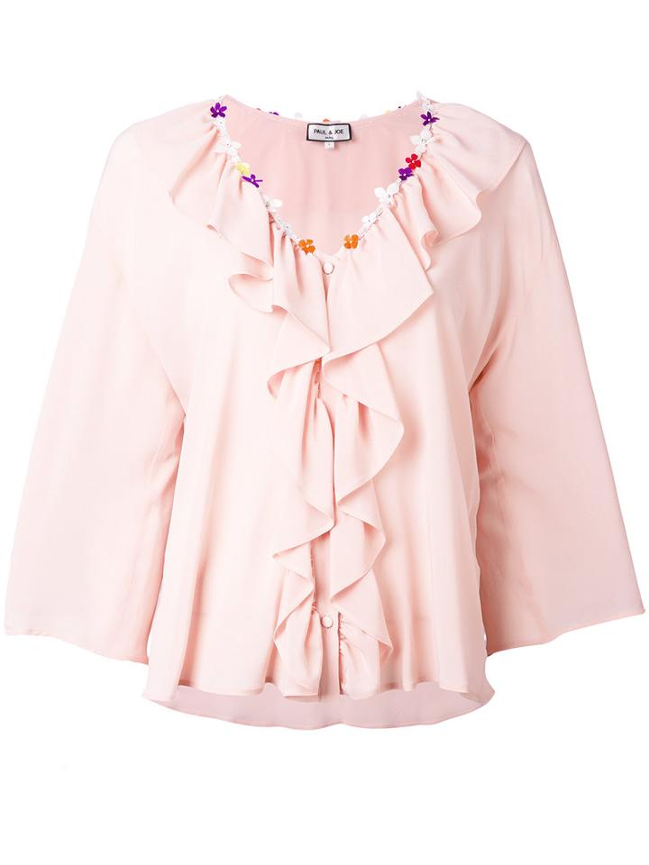 Paul & Joe - Ruffle Trim Blouse - Women - Silk - 2, Pink/purple, Silk
