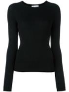 Carven Crew Neck Ribbed Pullover, Women's, Size: Medium, Black, Wool