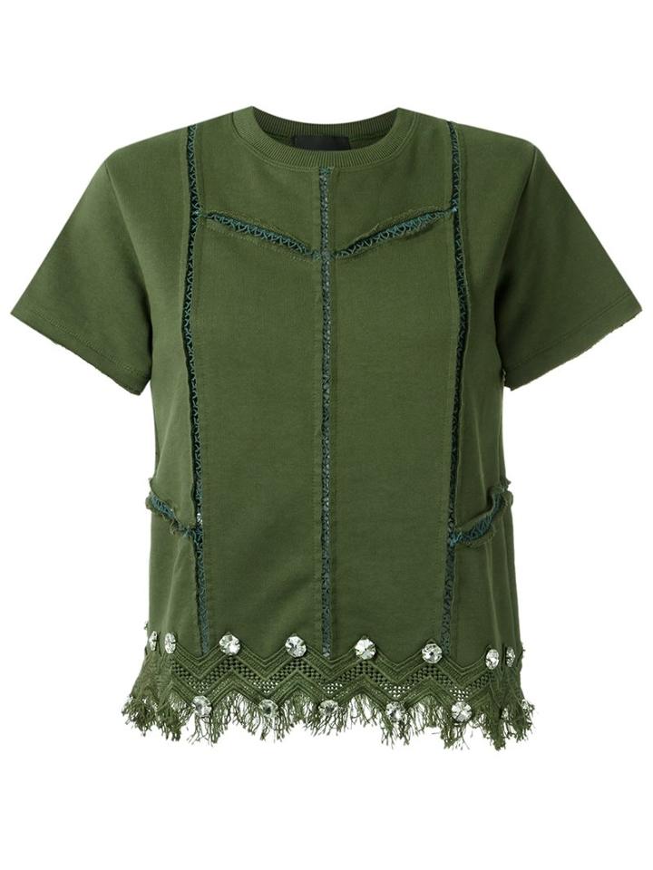 Andrea Bogosian Embellished Top, Women's, Size: P, Green, Cotton/polyester