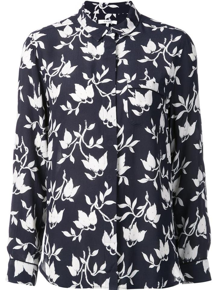 Ganni Floral Print Shirt, Women's, Size: Medium, Blue, Viscose