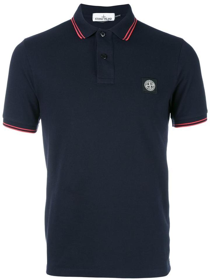 Stone Island Logo Patch Polo Shirt, Size: Large, Blue, Cotton/spandex/elastane