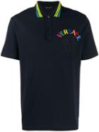 Versace Embroidered Logo Polo T-shirt - Blue