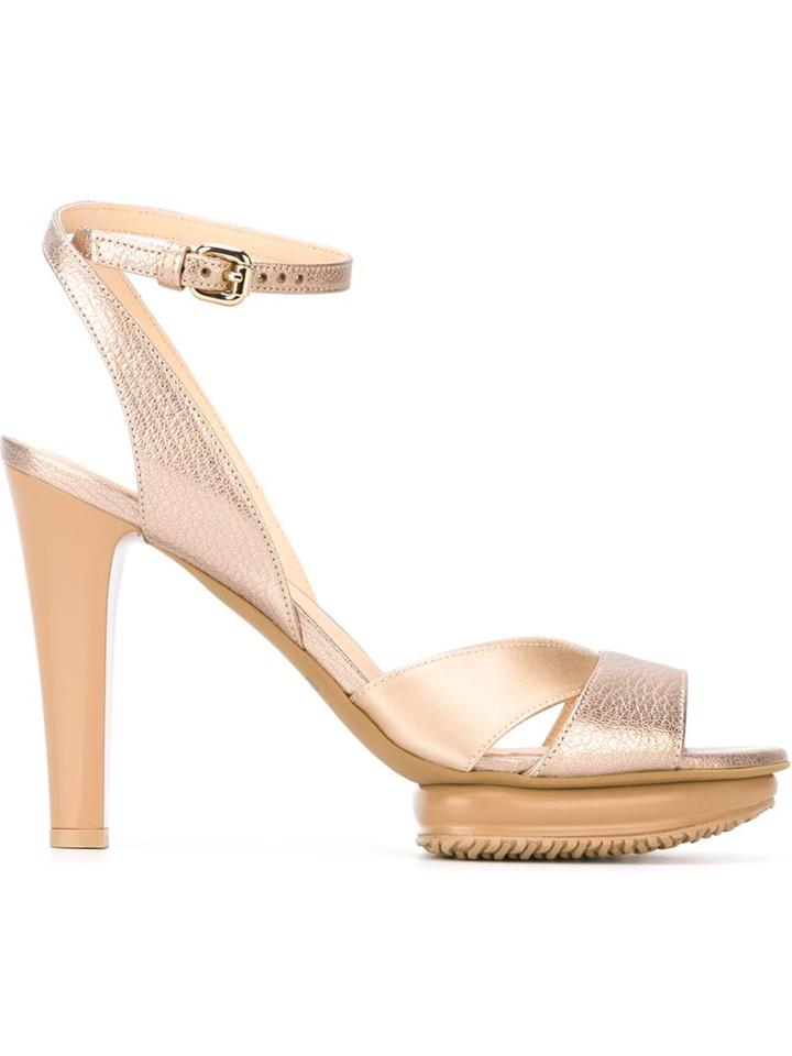 Hogan Chunky Heel Metallic Sandals