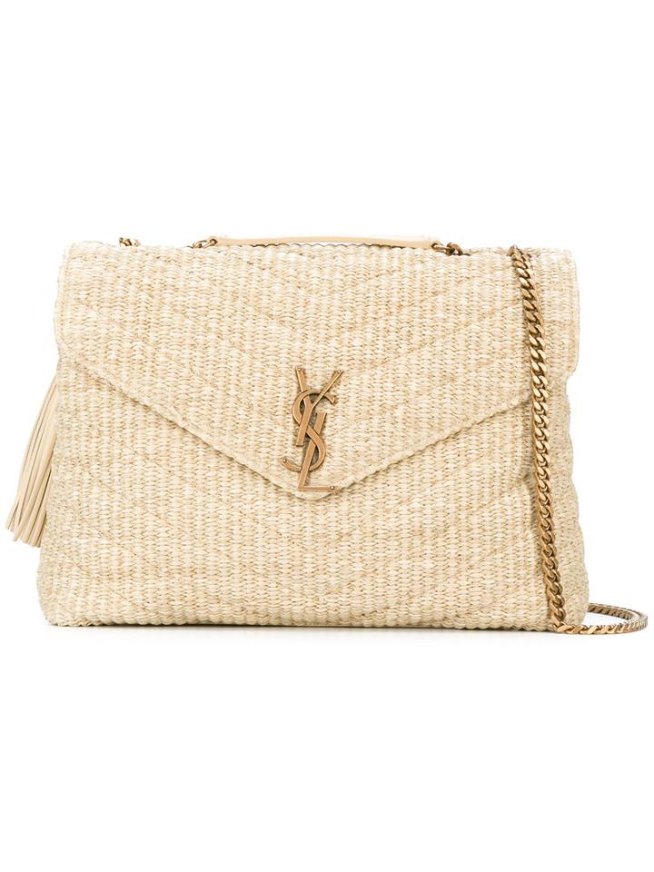 Saint Laurent - Monogram Bag - Women - Raffia/calf Leather - One Size, Nude/neutrals, Raffia/calf Leather