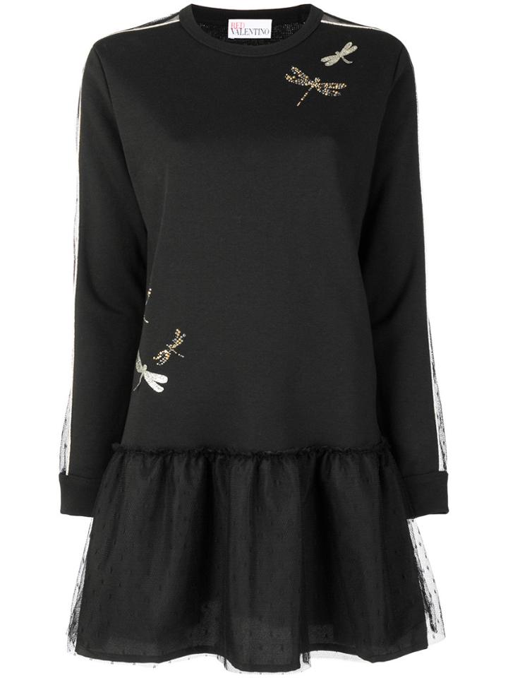 Red Valentino Embellished Sweatshirt Dress - Black