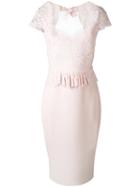 Rhea Costa - Lace Peplum Dress - Women - Cotton/viscose - 46, Pink/purple, Cotton/viscose