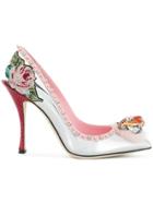 Dolce & Gabbana Tiger Front Stud And Floral Detailed Pumps - Metallic