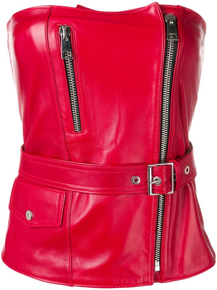 Manokhi Leather Bodice Top - Red