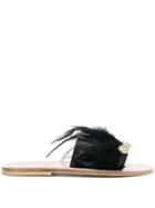 Solange Feather Detail Slip-on Sandals - Black