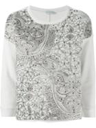Moncler Embroidered Paisley Sweater, Women's, Size: Medium, White, Silk/cotton/acrylic/metallic Fibre