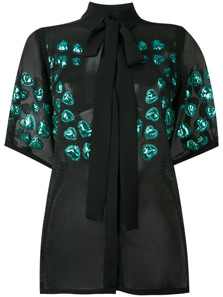Elie Saab - Flower Embellished Sheer Blouse - Women - Silk/nylon/polyamide - 34, Black, Silk/nylon/polyamide