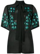 Elie Saab - Flower Embellished Sheer Blouse - Women - Silk/nylon/polyamide - 34, Black, Silk/nylon/polyamide