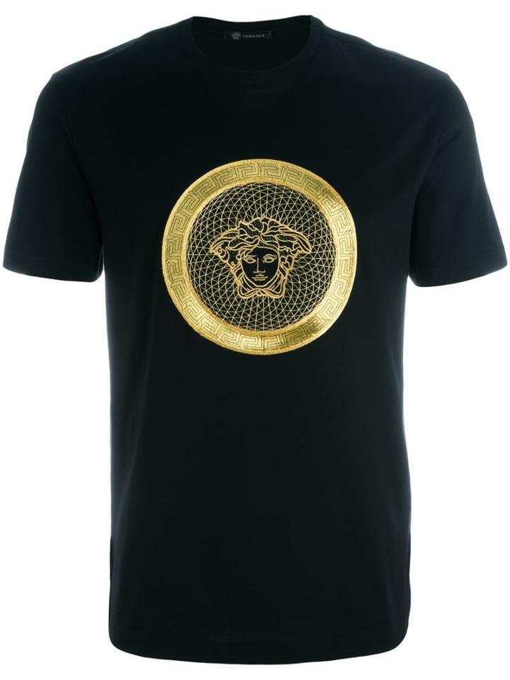 Versace Embroidered Medusa T-shirt, Men's, Size: Medium, Black, Cotton