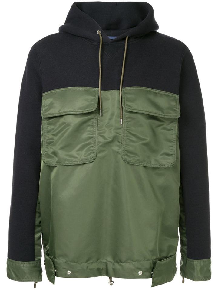 Sacai Contrast Panel Hoodie - Green