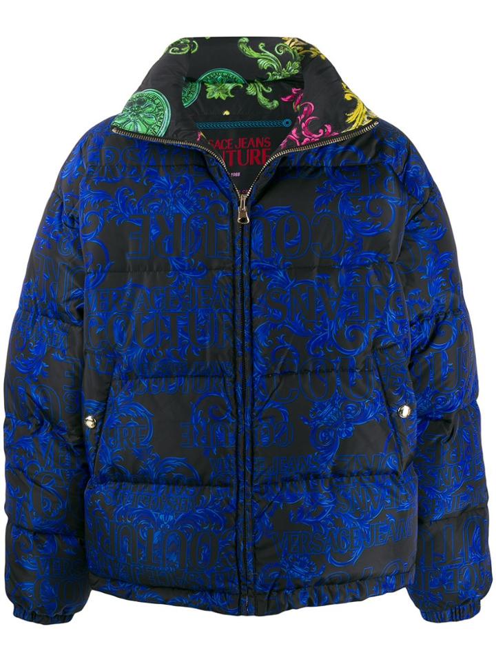 Versace Jeans Couture Baroque Print Reversible Puffer Coat - Black