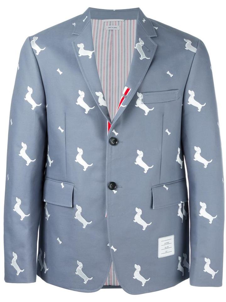 Thom Browne Dog Print Blazer, Men's, Size: 4, Grey, Cotton/cupro