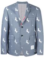 Thom Browne Dog Print Blazer, Men's, Size: 4, Grey, Cotton/cupro