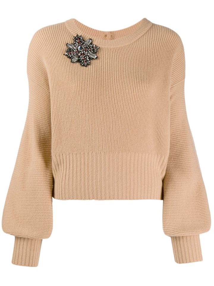 Pinko Brooch Embellished Jumper - Neutrals