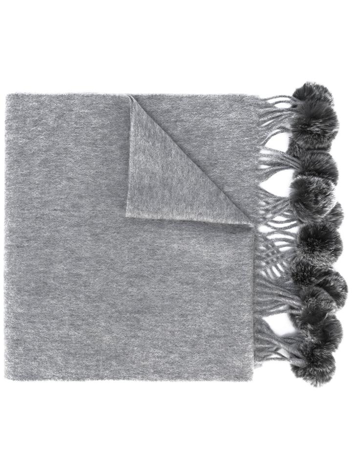 N.peal Fur Bobble Woven Scarf - Grey