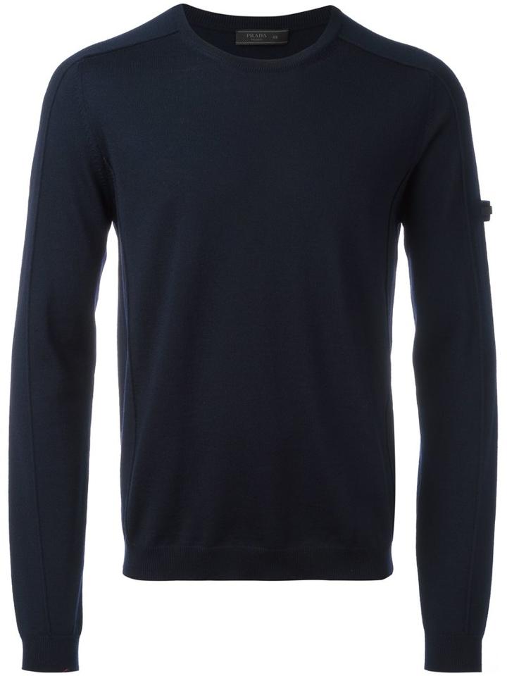 Prada Crew Neck Jumper, Men's, Size: 50, Blue, Virgin Wool