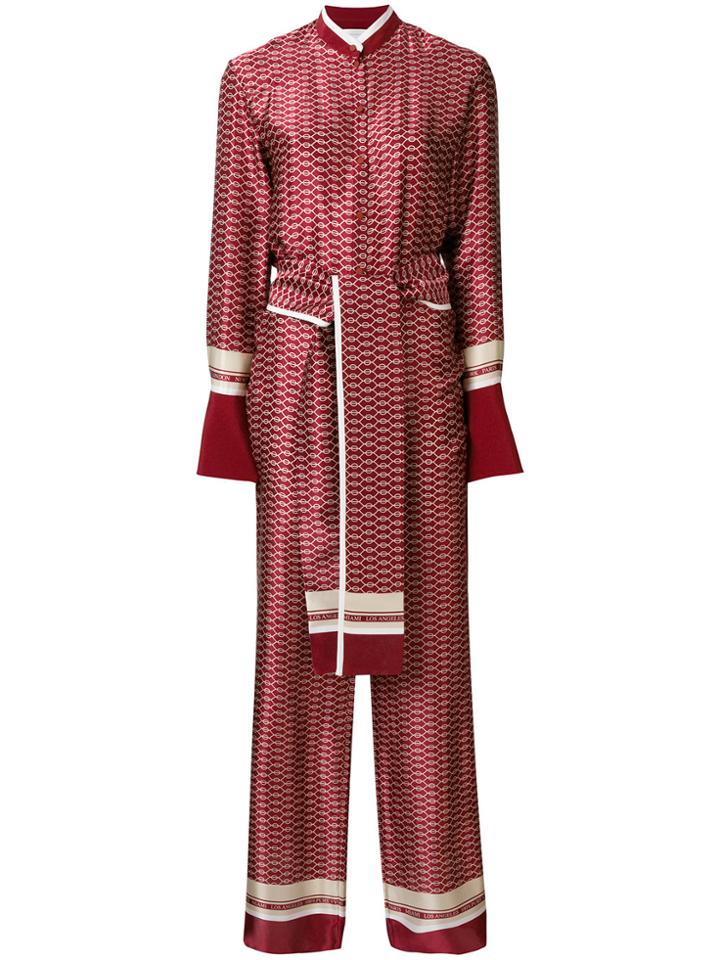 Victoria Victoria Beckham Tie Waist Shirt Jumpsuit - Red