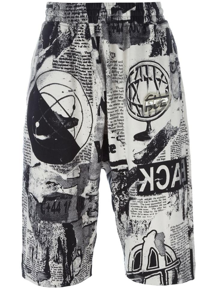 Ktz Newspaper Print Shorts, Men's, Size: Small, Black, Cotton