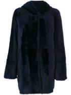 Drome - Hooded Fur Coat - Women - Leather/polyester/viscose - M, Blue, Leather/polyester/viscose