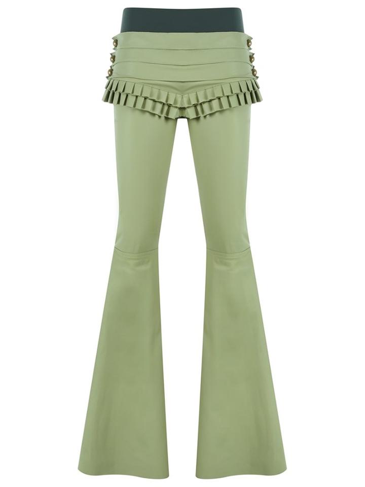 Andrea Bogosian Leather Flared Trousers, Women's, Size: P, Green, Leather
