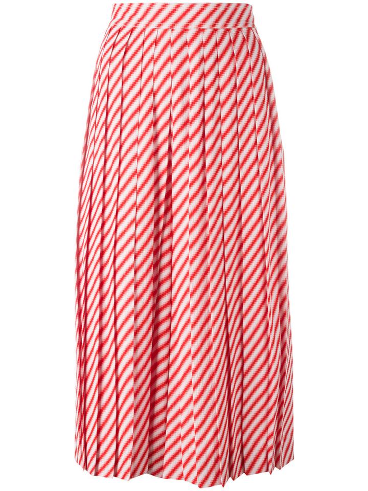 Céline Striped Pleated Long Shorts, Women's, Size: 42, White, Acetate/viscose/mulberry Silk