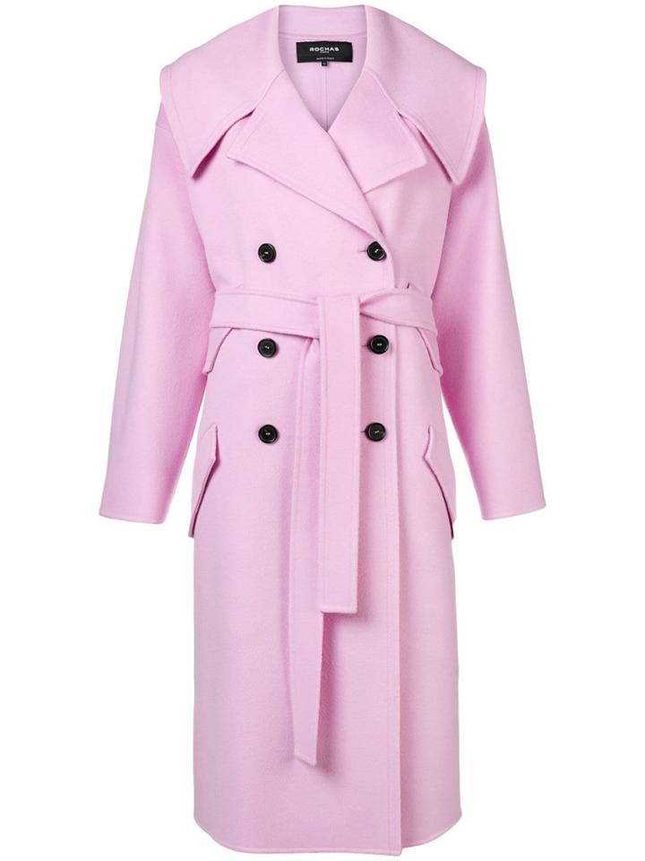Rochas Belted Double Breasted Coat - Pink & Purple