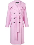 Rochas Belted Double Breasted Coat - Pink & Purple