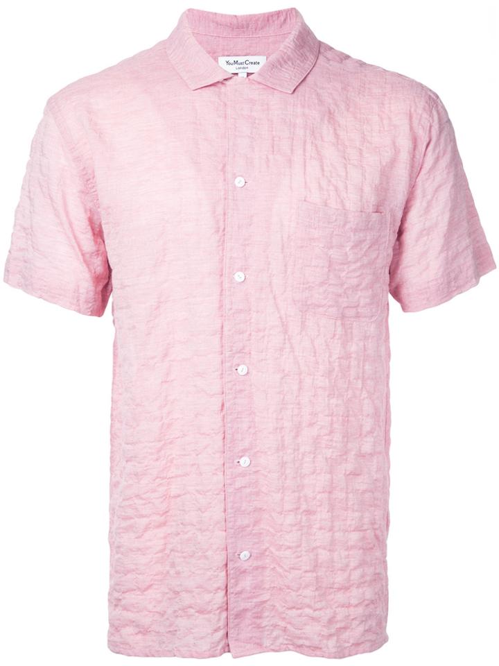 Ymc 'malick' Crinkled Shirt - Pink & Purple