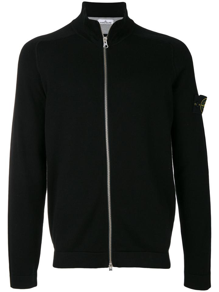 Stone Island Logo Patch Zipped Cardigan - Black