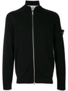 Stone Island Logo Patch Zipped Cardigan - Black