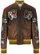 Gucci - Tiger Intarsia Bomber Jacket - Men - Silk/cotton/buffalo Leather/viscose - 50, Yellow, Silk/cotton/buffalo Leather/viscose