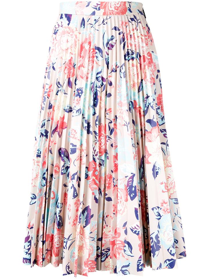 Msgm Floral Print Pleated Skirt, Women's, Size: 44, Polyester/polyurethane/viscose