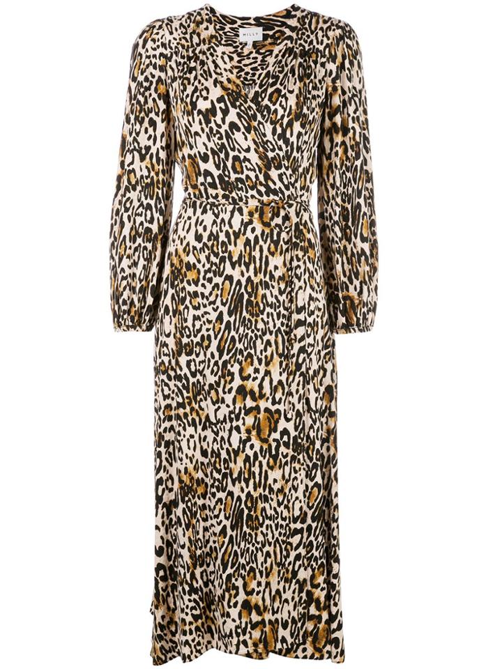 Milly Leopard Print Wrap Dress - Brown