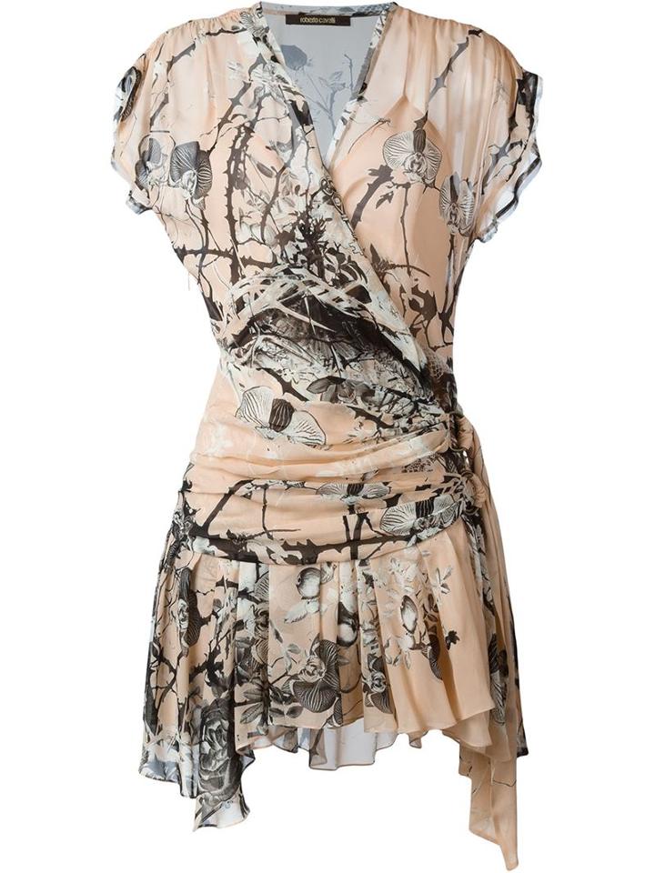 Roberto Cavalli Floral Print Wrap Dress, Women's, Size: 46, Nude/neutrals, Silk