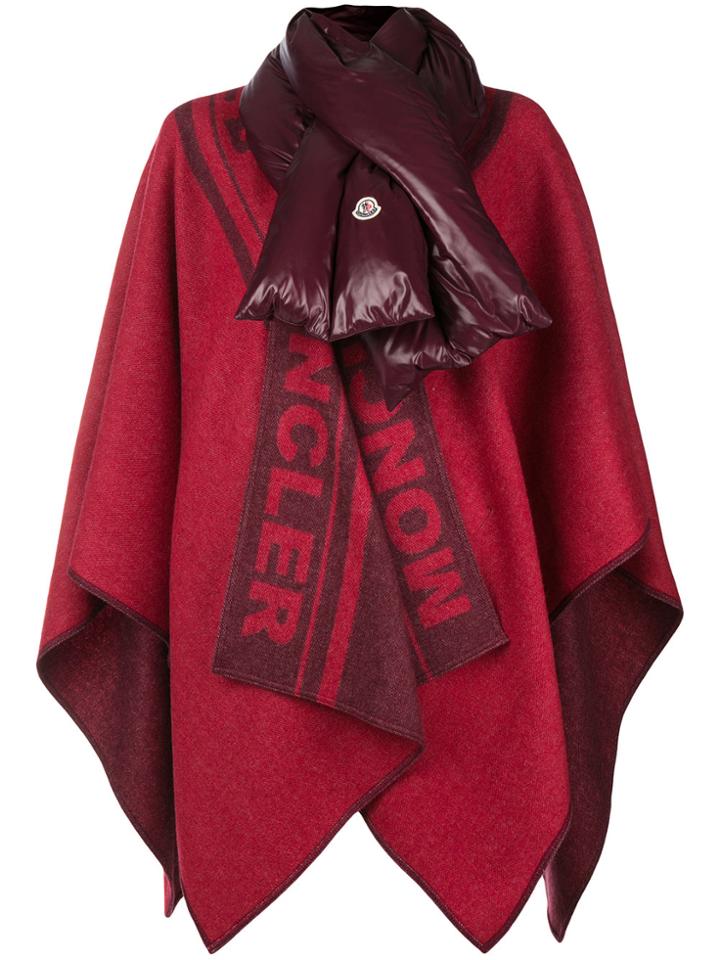 Moncler Padded-collar Draped Cape - Red